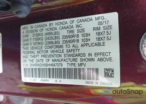 2017 Honda Cr-V Ex z USA, uszkodzony, nr VIN 2HKRW2H56HH647079